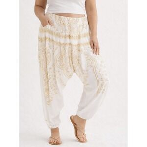 Pull On Harem Pants Women XL-XXL Elastic Waist Drop Boho Festival Drop Crotch